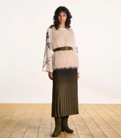 Brede riem van kaki leer met rechthoekige gesp