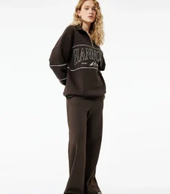 Bruine Broek met Elastische Taille en Wijde Pijpen