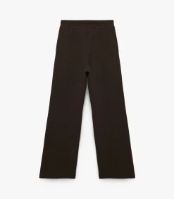 Bruine Broek met Elastische Taille en Wijde Pijpen