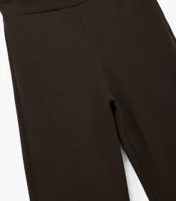 Bruine Broek met Elastische Taille en Wijde Pijpen