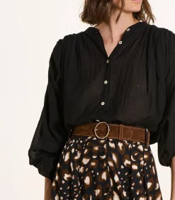 Bruine splitleren riem met doorstiksels