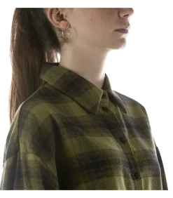 Camicia Kontatto Over Check Frange Verde