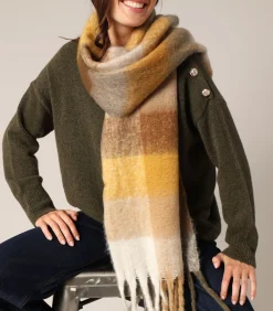 CHECK - Grote geruite sjaal met gedraaide franjes