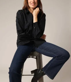 CLARYNE - 100% katoenen geborduurd hartshirt, rechte snit en lange mouwen