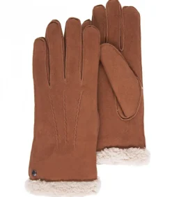 Cognac suède leren handschoenen voor dames