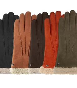 Cognac suède leren handschoenen voor dames