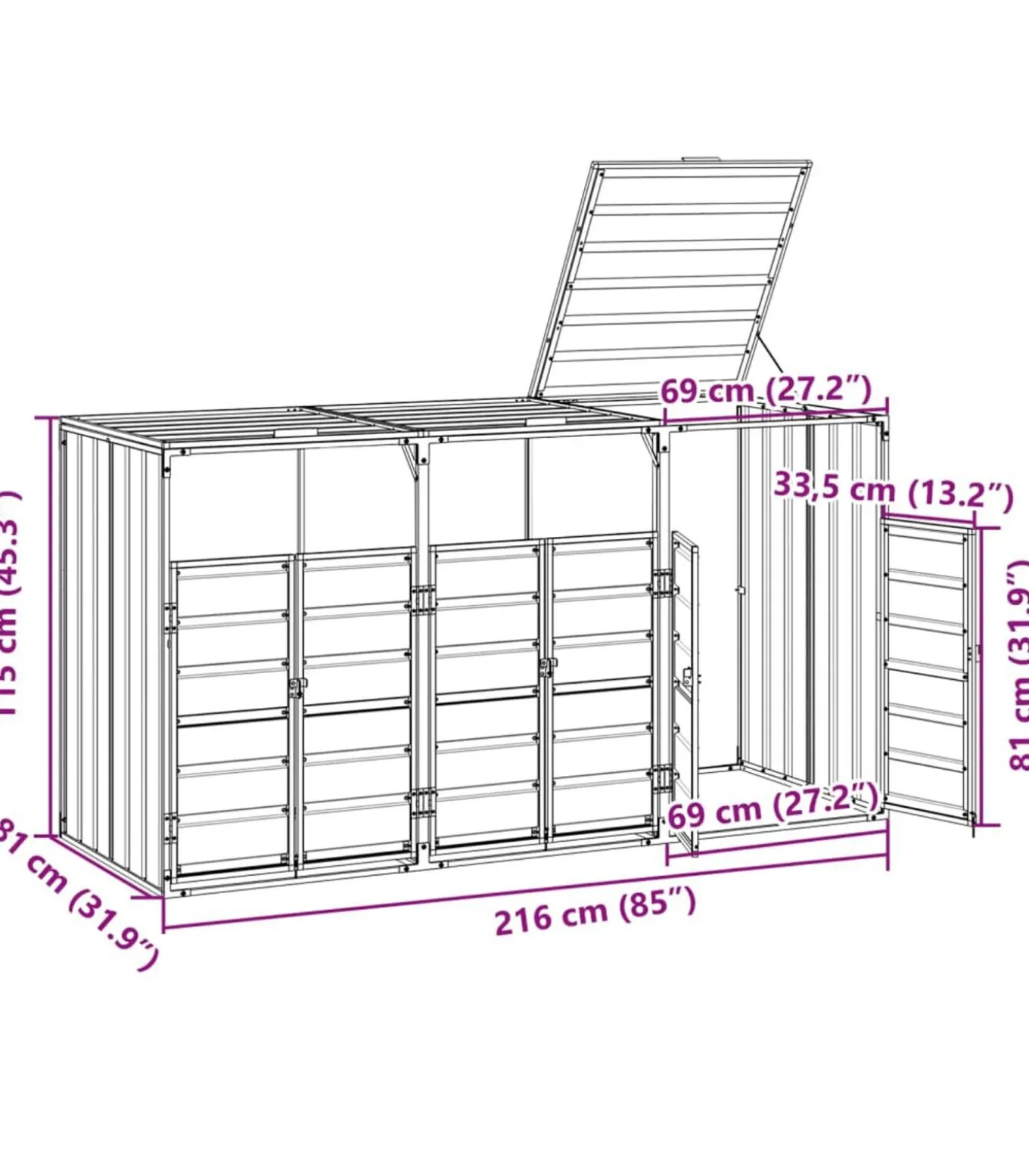 Containerberging voor 3 containers 216x81x115 cm staal grijs