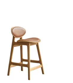 Counterstoel Maia in massief eikenhout en leer