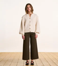 Cropped broek van milano jersey in bruin met elastische taille