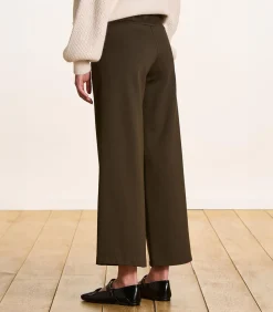 Cropped broek van milano jersey in bruin met elastische taille