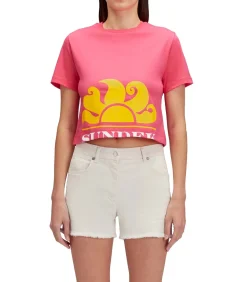 Cropped T-Shirt With Maxi Logo Print