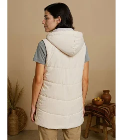 Dames lange mouwloze jas met capuchon