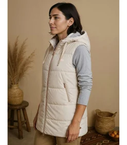 Dames lange mouwloze jas met capuchon