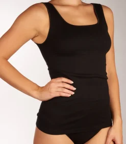 Dames singlet / Hemd - 32286 - Biologisch katoenen onderhemd - Brede bandjes - Wit - Zwart - Huidskleur