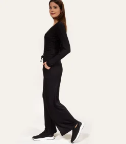 Damesbroek in ribgebreide wijde pijpen Zwart