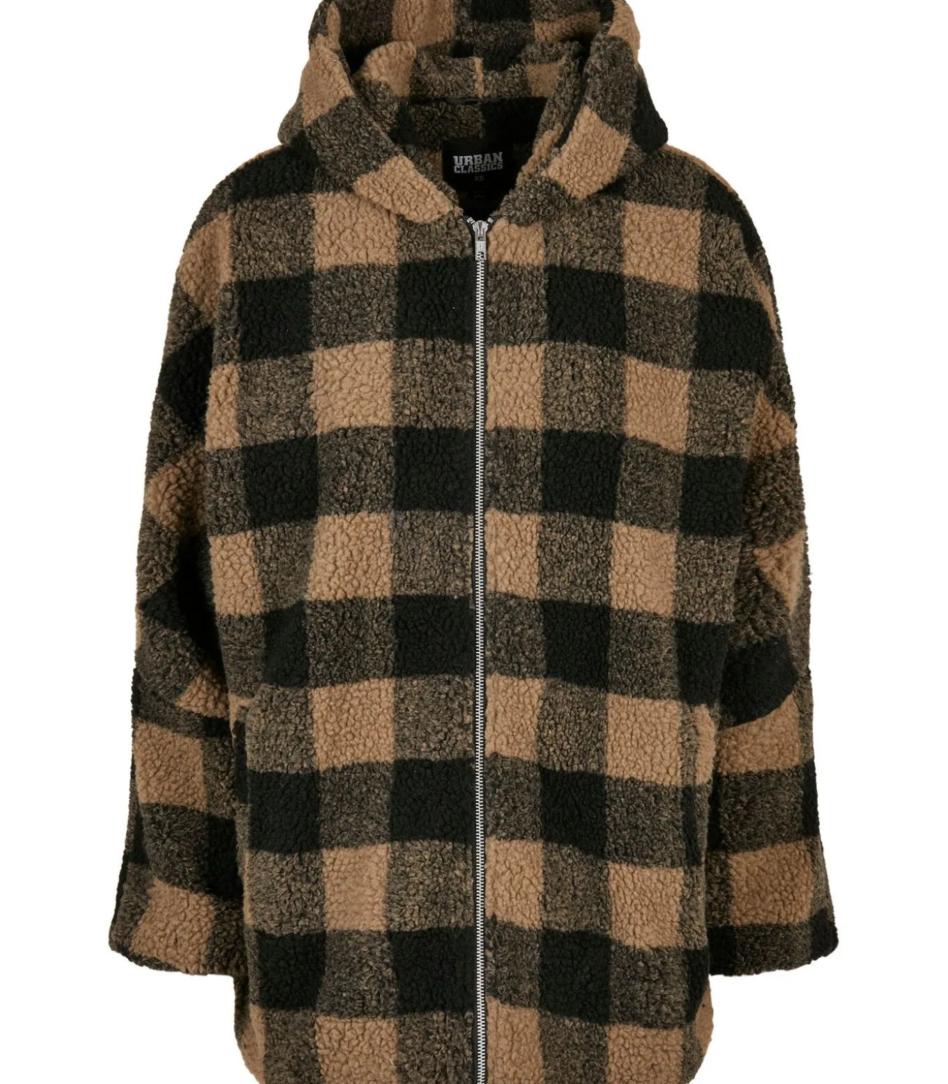 Damesfleece hooded oversized check sherpa