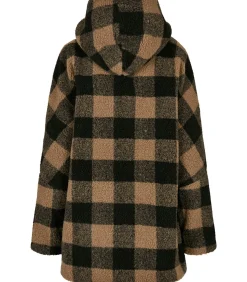 Damesfleece hooded oversized check sherpa