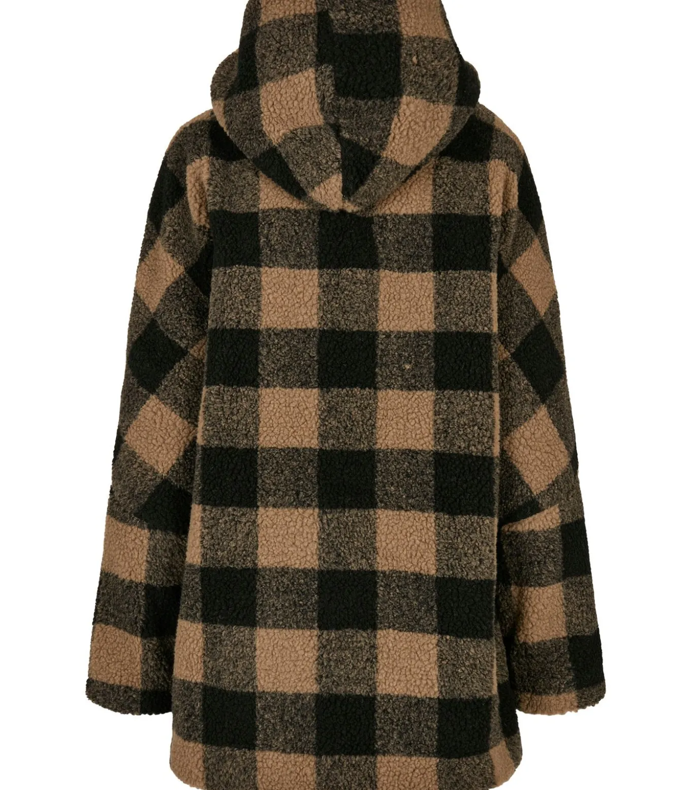 Damesfleece hooded oversized check sherpa