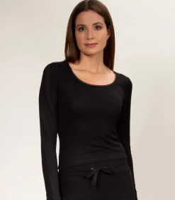 Dames-T-shirt met vierkante hals Zwart