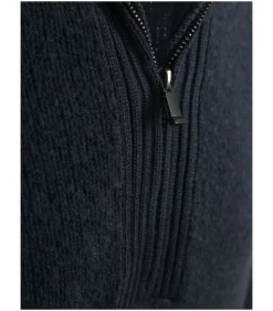 Deep Zip Pullover Boiled Wool Navy