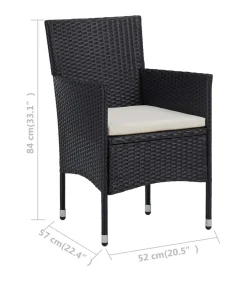 3-delige Bistroset poly rattan en gehard glas zwart