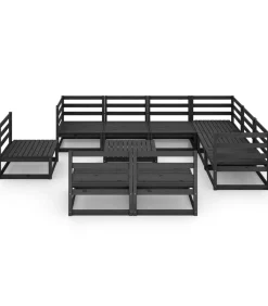 10-delige Loungeset massief grenenhout zwart