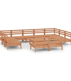 12-delige Loungeset massief grenenhout honingbruin