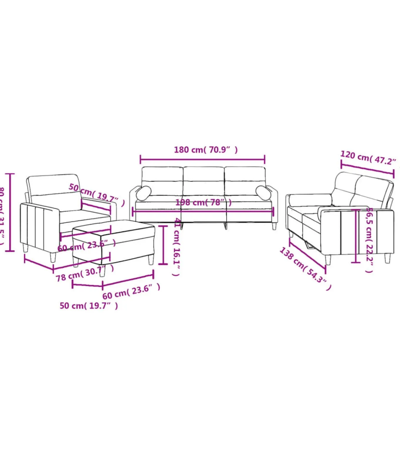 4-delige Loungeset met kussens stof wijnrood