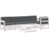 6-delige Loungeset met kussens massief hout wit