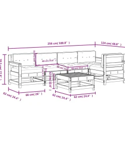 6-delige Loungeset met kussens massief hout wit