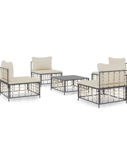 5-delige Loungeset met kussens poly rattan antracietkleurig