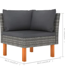4-delige Loungeset met kussens poly rattan grijs