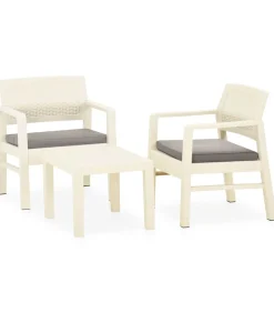 3-delige Loungeset met kussens kunststof wit