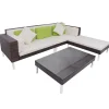 4-delige Loungeset met kussens poly rattan bruin