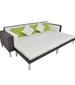 4-delige Loungeset met kussens poly rattan bruin