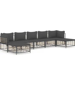 7-delige Loungeset met kussens poly rattan antracietkleurig