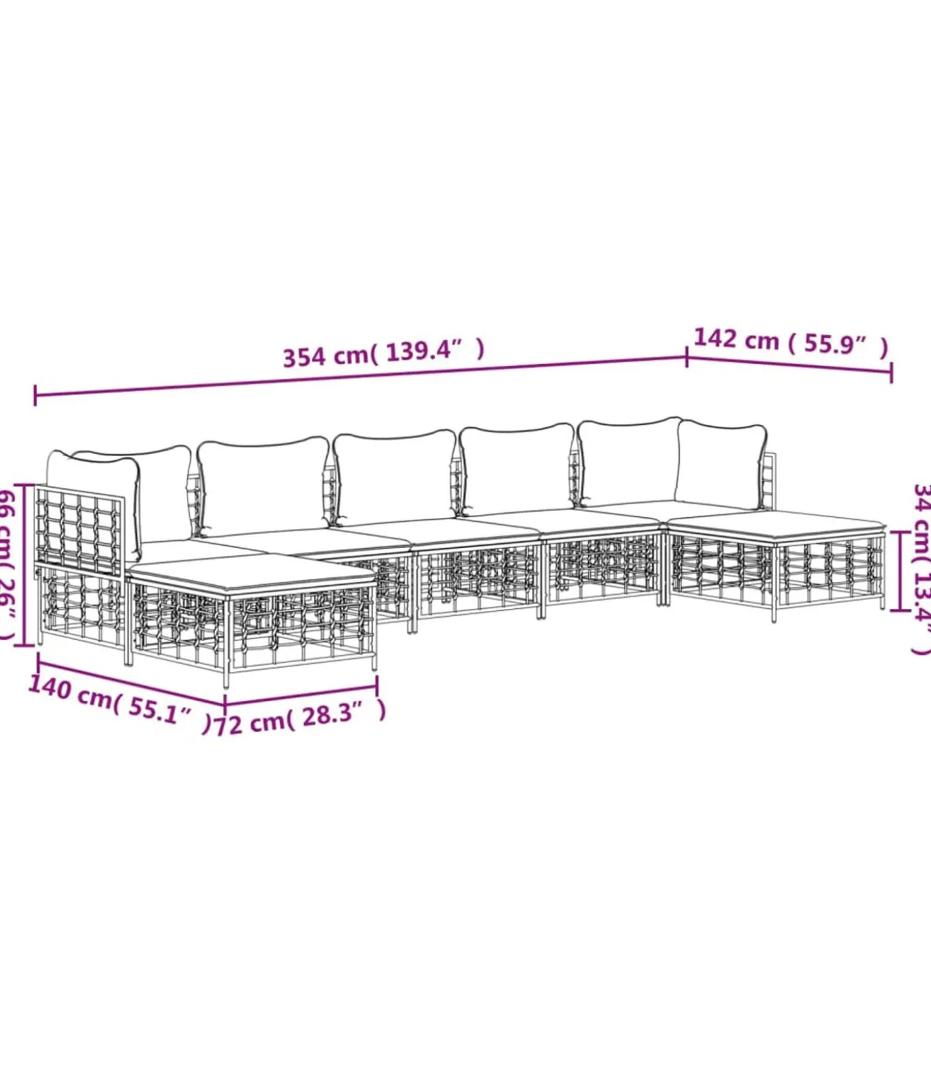 7-delige Loungeset met kussens poly rattan antracietkleurig