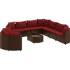 10-delige Loungeset met kussens poly rattan bruin