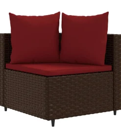 10-delige Loungeset met kussens poly rattan bruin
