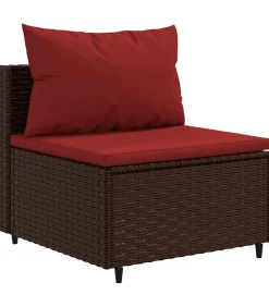 10-delige Loungeset met kussens poly rattan bruin