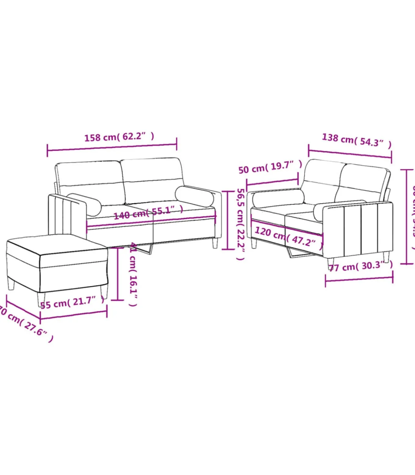 3-delige Loungeset met kussens stof bruin