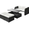 4-delige Loungeset met kussens poly rattan zwart