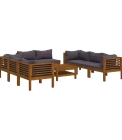 9-delige Loungeset met kussens massief acaciahout