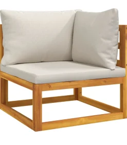 5-delige Loungeset met lichtgrijze kussens massief hout