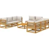 9-delige Loungeset met lichtgrijze kussens massief hout
