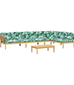 5-delige Loungeset pallet met kussens massief acaciahout
