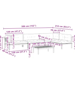 5-delige Loungeset pallet met kussens massief acaciahout