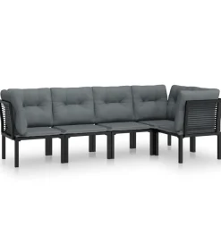 5-delige Loungeset poly rattan zwart en grijs