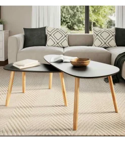 2-delige Salontafelset massief grenenhout zwart