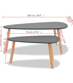 2-delige Salontafelset massief grenenhout zwart